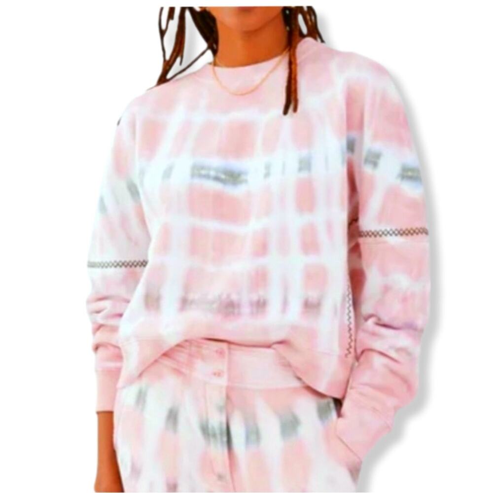 Something Navy Women Tie Dye Pullover Dollie Sweatshirt M Pink Whte Oversize NEW